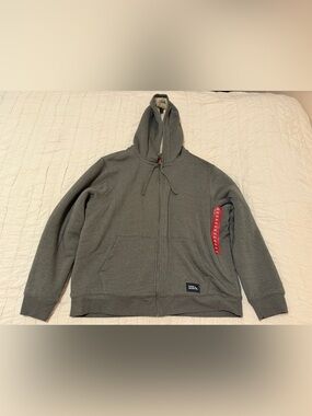 NWT Men Eddie Bauer Gray Full-Zip Hooded Sweater Completely Sherpa Lined Size XL